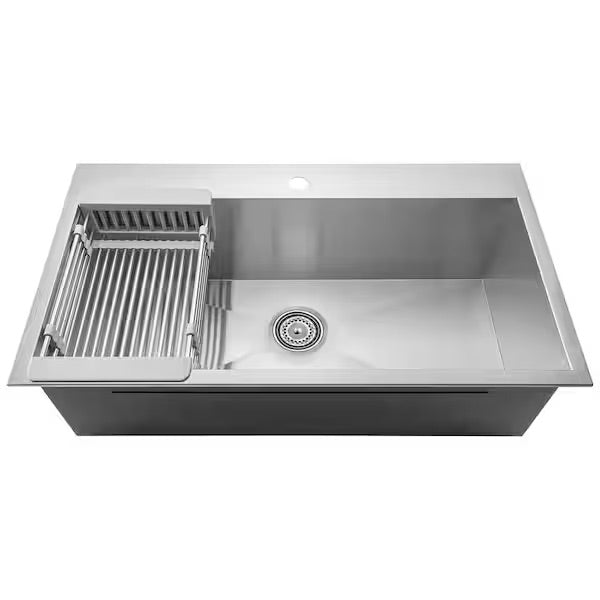 Handmade Drop-in Stainless Steel 32 in. x 18 in. Single Bowl Kitchen Sink with Drying Rack - Bath Pro Supply